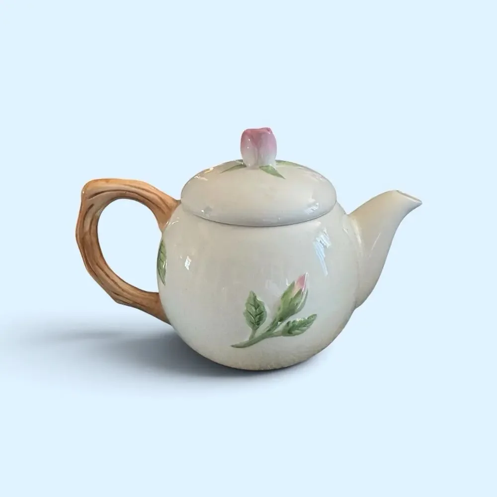 Teleflora 3D Soft Pink Rose Pattern Teapot Branch Handle 1980’s Flaws